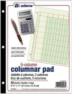 Adams Columnar Analysis Pad, 5 Column Ledger, 8.5" x 11", 100 Pages (50 Sheets), Green, 3 Hole Punch, for Accounting, Bookkeeping & Data (ACP85115)