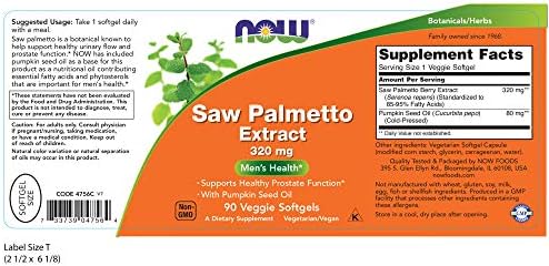 NOW Foods Supplements, Saw Palmetto Extract 320 mg with Pumpkin Seed Oil, Men's Health*, 90 Veg Softgels