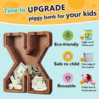 Summidate Customized Name Extra Large Wooden Piggy Bank for Kids Boys Girls Alphabets Letter A-Z Coins Bills Money Change Saving Box Clear Cover (Laser Engraved) Educational Toys 12"- Letter X