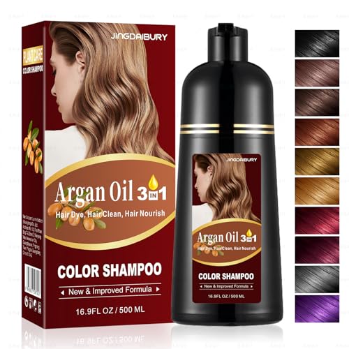Dark Wine Red Hair Dye Shampoo 3 in 1 with Argan Oil, Instant Gray Hair Coverage in Minutes, Long-lasting Hair Color Shampoo Hair Dye, Shampoo Para Canas Mujer, Easy & Quick to Use for Men Women 500ML