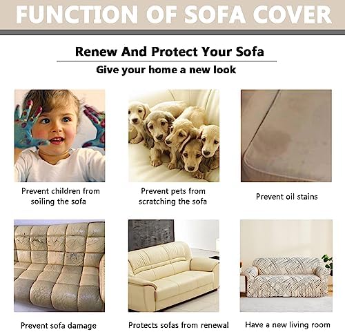 OQHAIR Stretch Prints Sofa Cover Dustproof Anti Slip Sofa Slipcover Universal with Skirt Sofa Cover for 3 Cushion Couch Furniture Protector Living Room -D-2Seat