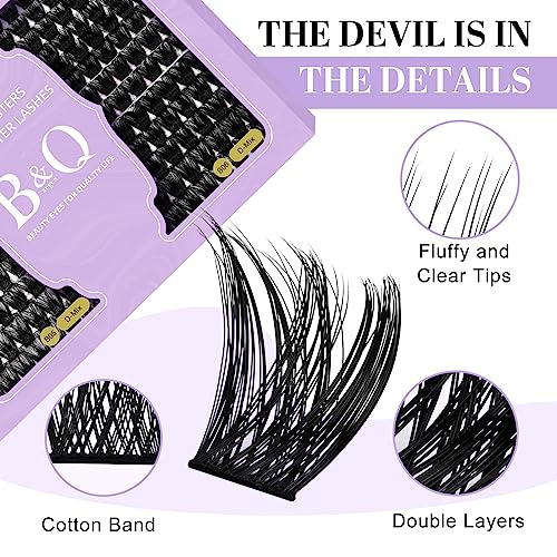 B&Qaugen Lash Clusters 208 PCS Cluster Lashes Individual Lashes B05+B06 Eyelash Extensions 10-18mm DIY Lash Extensions D Curl Volume Wispy Soft Comfortable Band False Lashes (D-10-18MIX)