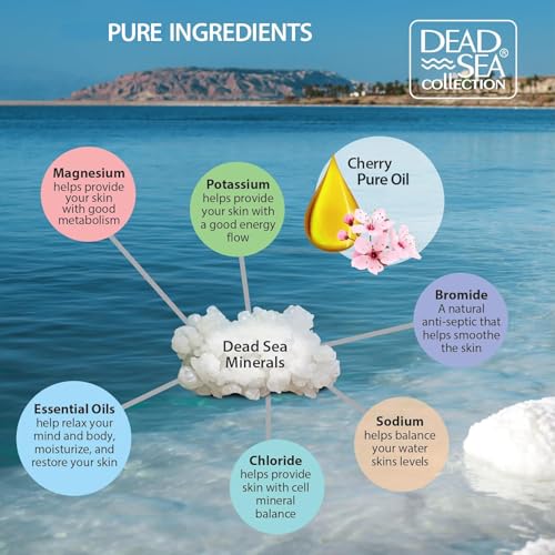 Dead Sea Collection Bath Salts with Cherry Blossom – Pure Dead Sea Salt and Sweet Cherry Oil - Nourishing Soothing and Relaxing Skin and Muscle – 34.2 Oz