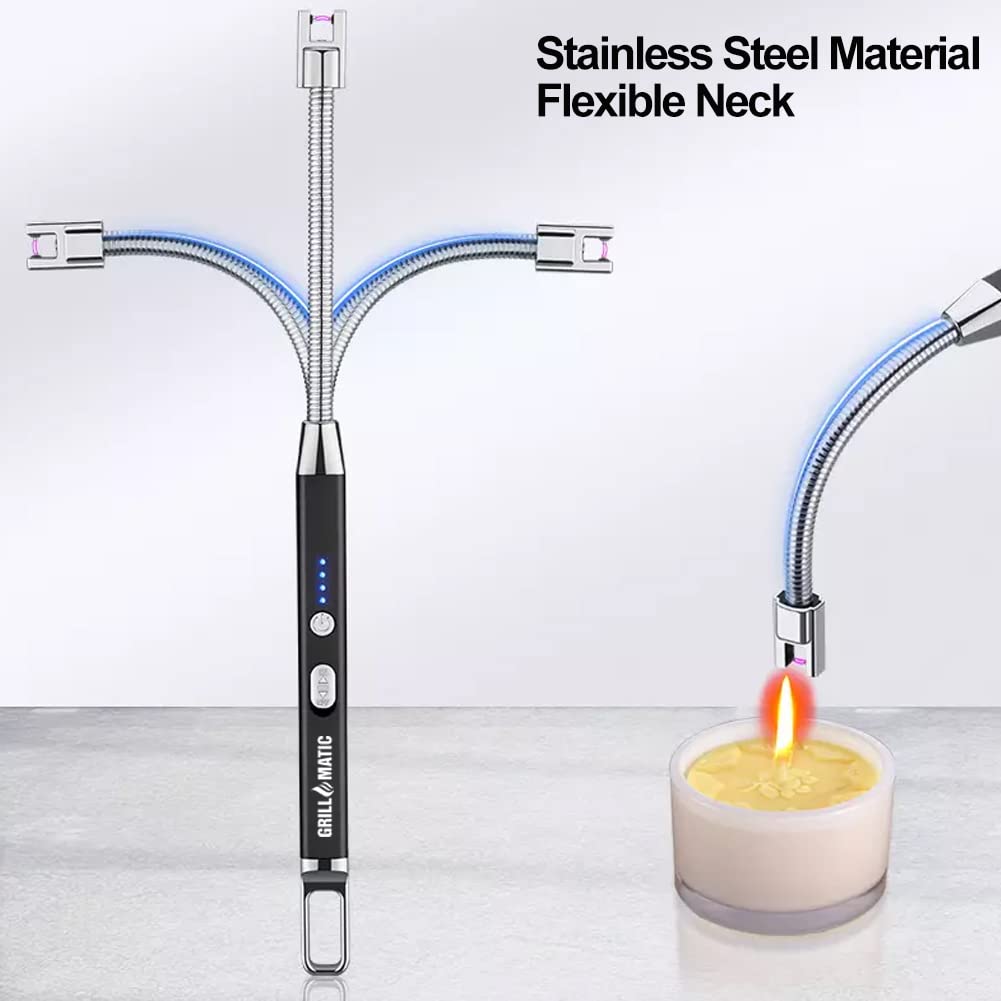 GRILLMATIC Windproof, Rechargeable, Flexible Neck, Lithium Ion, Electronic, Butane Free, Flameless, USB Grill Lighter