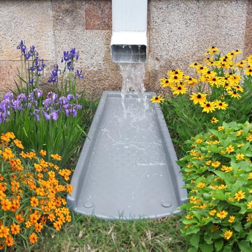 Splash Blocks for Gutters Downspouts, 24" Downspout Extensions for Rain Water Drainage, Thickened Gutter Splash Guard with Fixing Piles(1 Pack, Gray)