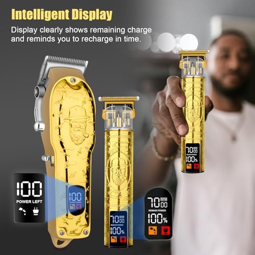 Professional Hair Clipper Set for Men Electric Shaver Razor Cordless Hair Cutting Barber Clippers Beard Trimmer Men’s Grooming Kit Gifts for him (Gold)
