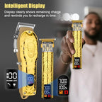 Professional Hair Clipper Set for Men Electric Shaver Razor Cordless Hair Cutting Barber Clippers Beard Trimmer Men’s Grooming Kit Gifts for him (Gold)