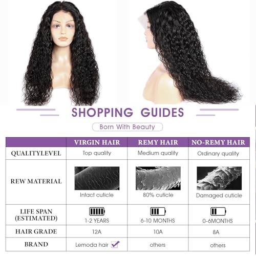 Lemoda 210% Density 13x6 Full Lace Frontal Wig Water Wave Virgin Human Hair Wigs Deep Wave 13x6 HD Lace Front Wigs For Black Women Wet and Wavy Wig 12A