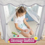 Monobeach Princess Tent Girls Large Playhouse Kids Castle Play Tent with Star Lights Gift Toy for Children Indoor and Outdoor Games, 55'' x 53'' (DxH) (Grey)