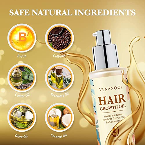 Veganic Natural Hair Growth Oil: Venanoci Hair Growth Serum with Biotin & Rosemary for Anti-Hair Loss, Hair Regrowth & Thickening – Strengthens & Nourishes Hair for Women & Men (2pcs)