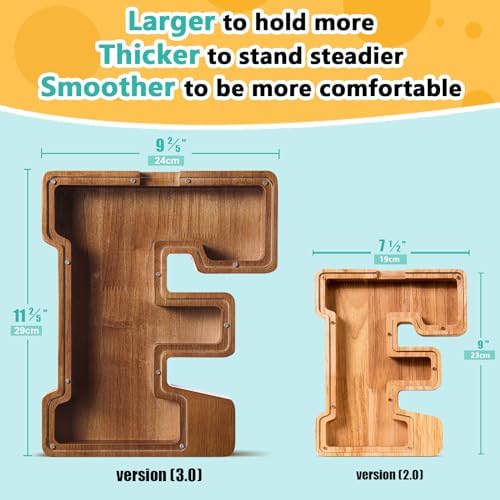 Summidate Large Wooden Piggy Bank for Kids Adults, Alphabets Letter A-Z Piggy Bank for Boys Girls, Coins Bills Change Bank Box Personalized Initial Name Kids Money Bank for Birthday Present and Decor