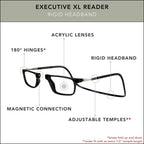 Clic Magnetic Reading Glasses for Men or Women, Computer Readers, Executive XL (XL-XXL, Black, 1.25 Magnification)