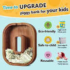Summidate Customized Name Large Wooden Piggy Bank for Kids Boys Girls Alphabets Letter A-Z Coins Bills Money Change Bank Box Initial on Clear Cover (Laser Engraved) (Alphabet-O, Personalized-12)
