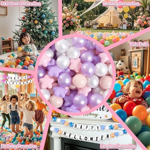 GOGOSO Balls for Ball Pit - Plastic Ball for Toddlers 1-3, Baby Kids Ball Pool Decoration 50 100 200 300 500 1000 (A Purple+Pink+White+Clear, 50 Balls)