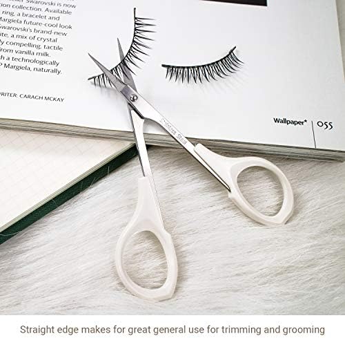 Eyebrow Scissors Self Care Tools Small Scissors for Facial, Nose, Eyebrow, Mustache, and Beard Hair Trimming & Grooming, Straight Edge, White Short Cap