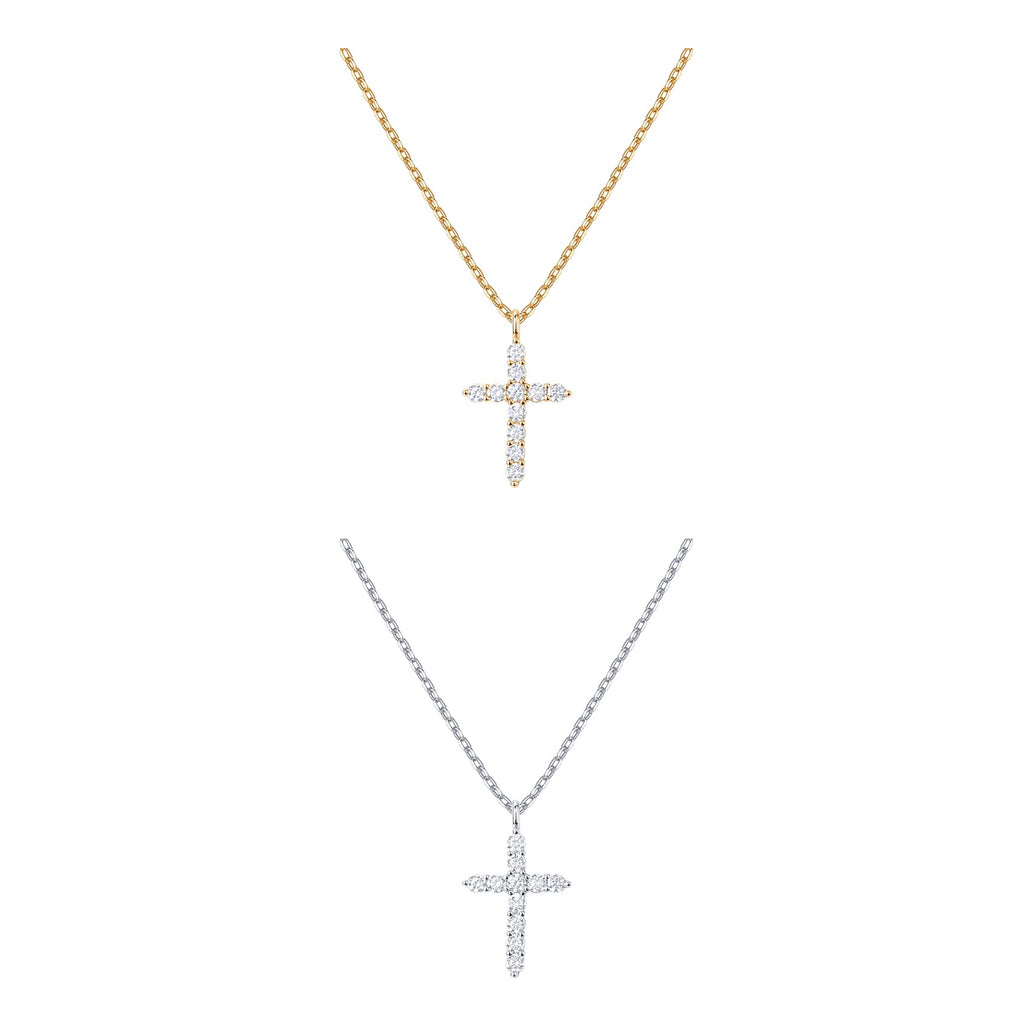 PAVOI CZ Cross Pendant Necklace for Women, 14K Gold Plated, Two Tone Gold