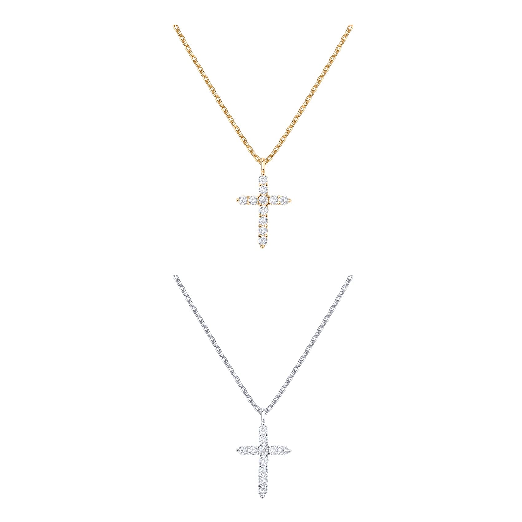 PAVOI CZ Cross Pendant Necklace for Women, 14K Gold Plated, Two Tone Gold