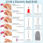Cordless Electric Nail Drill with 360° Ring Light, Portable Nail File Kit for Acrylic, Gel Nails, Portable Home Manicure Kit for Manicure and Pedicure (Rose Red)