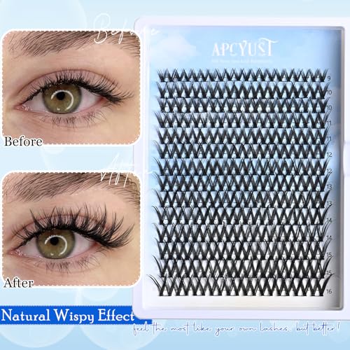 Lash Clusters Kit 9mm-16mm Eyelash Clusters C curl Lash Extension Kit Individual Lashes Cluster DIY Wispy Volume Lashes Natural Eye Lash Clusters False Mink Lash Trays with Lash Bond&Tweezers