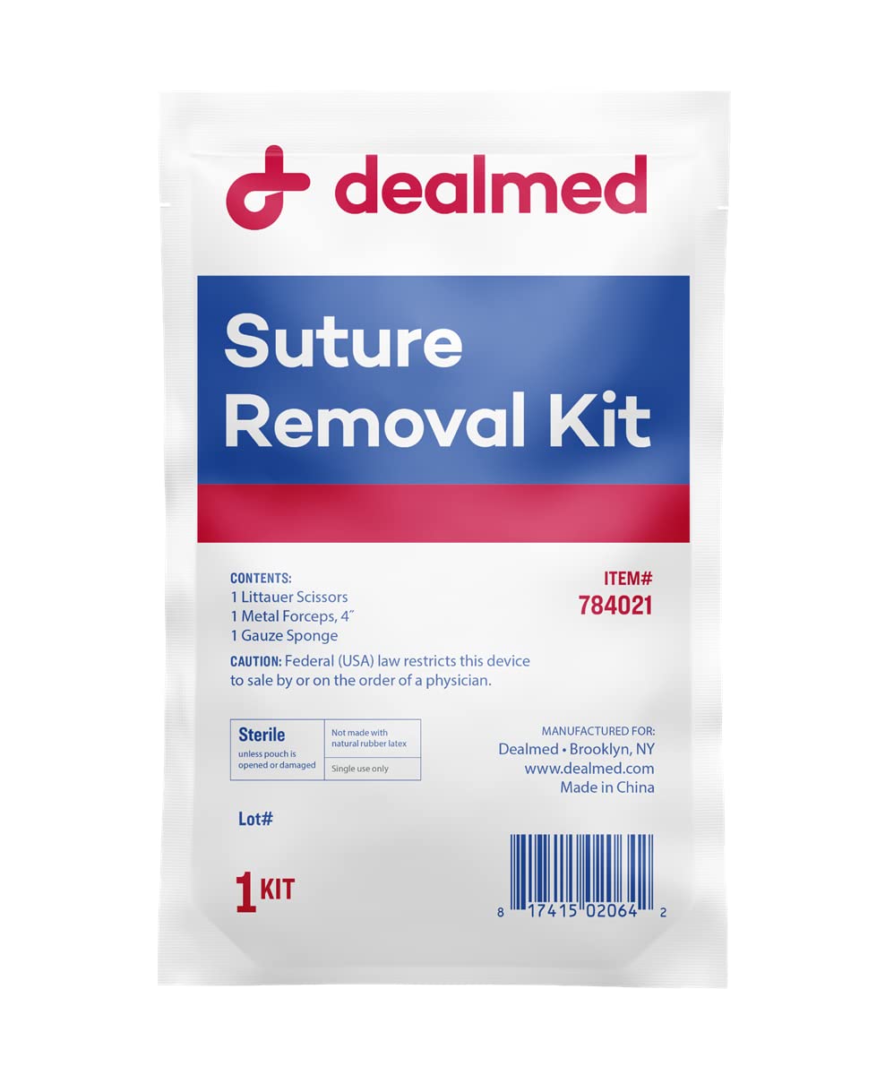 Dealmed Sterile Suture Removal Kit - Scissors, Forceps, Gauze, 10 Pack