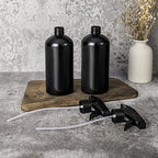 UUJOLY 17 oz Plastic Spray Bottle Trigger Empty Spray Bottles Clear Refillable Container for Water, Essential Oils, Hair, Cleaning Products, Adjustable Head Sprayer and Stream, Black, 2 Pack