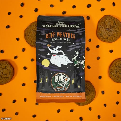 Bones Coffee Company The Nightmare Before Christmas Ruff Weather Flavored Coffee Beans, Whole Bean Coffee Medium Roast Low Acid, Oatmeal Creampie Flavor (12 oz)
