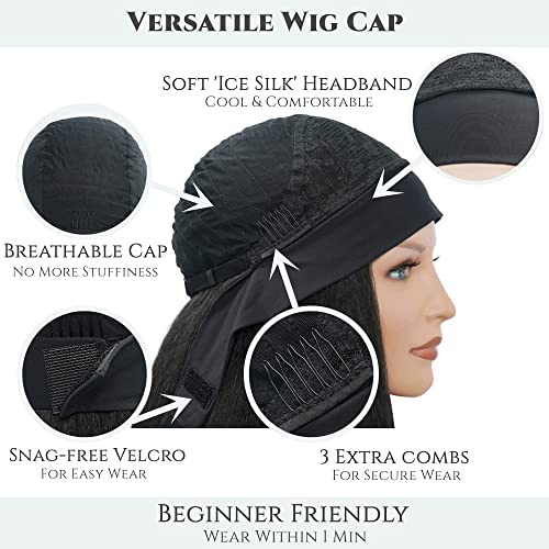 Kinky Straight Headband Wig, Soft & Natural as Human Hair, Glueless Headband Wigs for Black Women, Long Black Italian Yaki Synthetic Half Wig (1B Natural Black, 24 Inch)