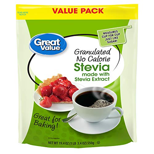 Great Value Granulated No Calorie Stevia Sweetener, 19.4oz Resealable Pouch (Pack of 2)