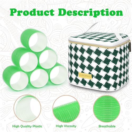 Hair Roller Set 18 pcs Heatless Self Grip Rollers With Clips and Comb, Salon Curlers for DIY Styles, 3 Green Sizes in 1 Set by Sungenol