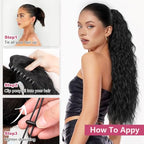 ALXNAN Claw Clip Ponytail,30 Inch Black Ponytail Extension for Women Synthetic Long Curly Wavy Clip in Ponytail Hair Extensions Synthetic Hairpiece for Daily Party Use