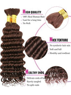 Chocolate Brown Human Braiding Hair Deep Wave Bulk Human Hair for Braiding, 4# Color No Weft Curly Braiding Hair Extensions for Boho Braids Wet and Wavy Braiding Human Hair Bundles(16inch,#4,100g)