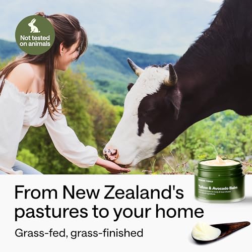 Grass Fed Beef Tallow for Skin and Face with Avocado Oil - Dry Skin Moisturizer for Men & Women - Beef Tallow Balm for Face, 1 Wooden Spatula & Bag