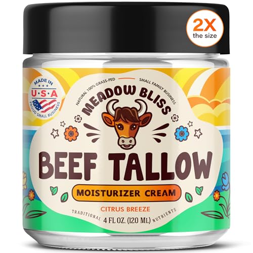 Beef Tallow for Skin - Moisturizer Cream - 100% Grass Fed - Whipped Beef Tallow - Organic Jojoba Oil - Organic Shea Butter - Supports Eczema, Rosacea+ - Made in USA - Citrus Breeze - 4 oz