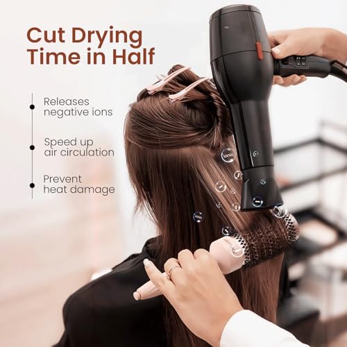 AIMIKE Round Brush for Blow Out, Rose Luxe Round Hair Brush w/Nano Thermal Ceramic Tech, Medium Round Brush for Blow Drying, Curling, Styling and Shine, 43 mm/ 1.7 Inch Barrel Brush with 4 Clips