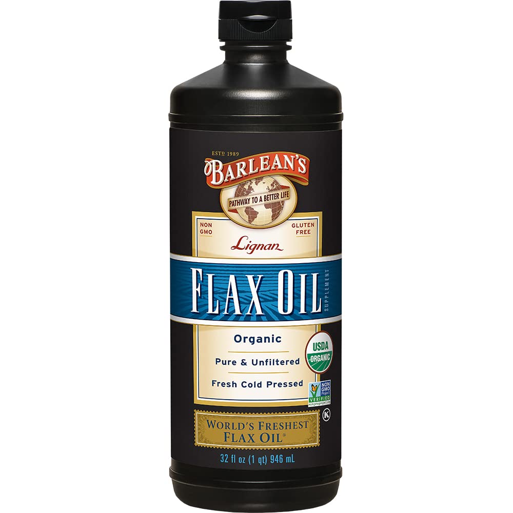 Barlean's Organic Lignan Omega 3 Flaxseed Oil Liquid Supplement for Men and Women, Cold Press Flax Seeds, 7230mg ALA Fatty Acid, Vegan and Gluten Free, 32 oz