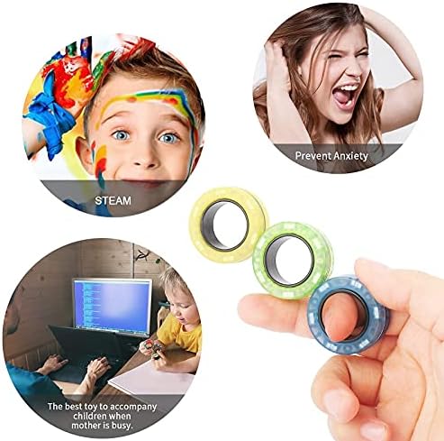 (6PCS) Magnetic Rings Fidget Toy Set, Idea ADHD Fidget Toys, Adult Fidget Magnets Spinner Rings for Anxiety Relief Therapy, Fidget Pack Great Gift for Adults Teens Kids
