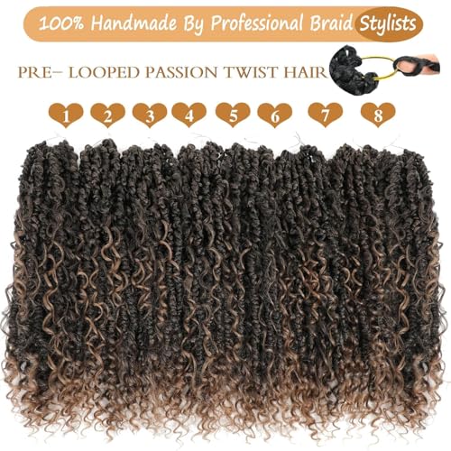 Boho Passion Twist Crochet Hair Passion Twist Hair Pre Looped Goddess Crochet Twists Bohemian Crochet Braids With Curly Ends Boho Braids Crochet Hair For Women (14 Inch (Pack of 8), 1B/27)