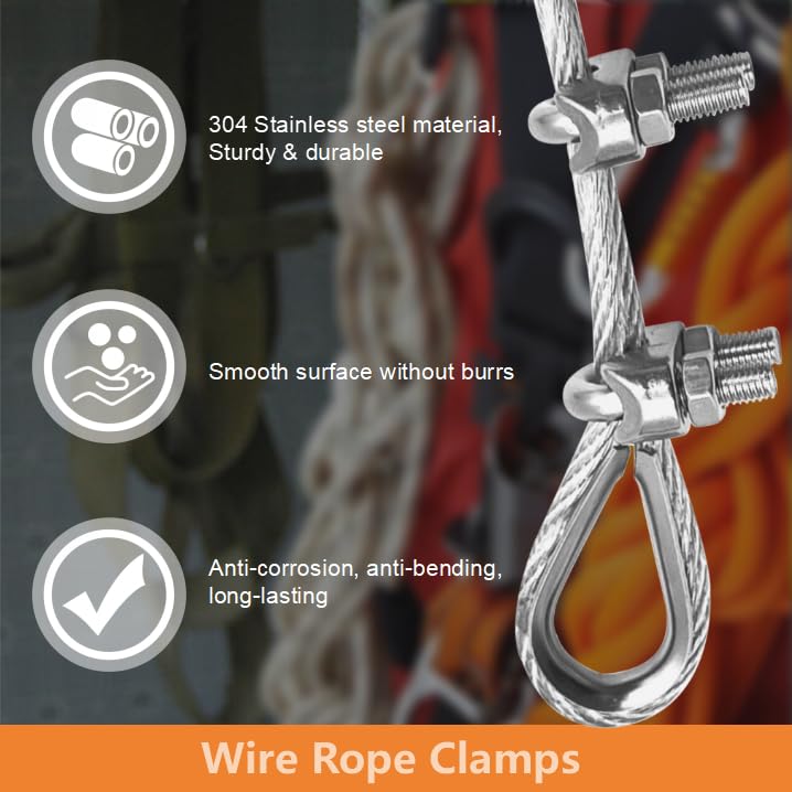Lyrlidr 8 Pcs M8 Cable Clamps,Wire Rope Clamp,4 Pcs 5/16" Thimble