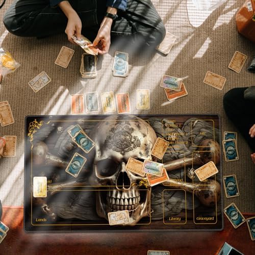 DEGDFSGR for MTG Playmat with Zones 24 x 14 inches for TCG Playmats Non-Slip Rubber Base Commander Play Mat for Magic The Gathering Playmat Iorcana Trading Card Game, Pirate Skull Crossbones