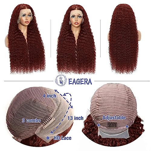 Reddish Brown Lace Front Wigs Human Hair 13x4 Reddish Brown Deep Wave Lace Front Wigs Human Hair for Women Reddish brown Curly Human Hair Wigs Pre Plucked With Baby Hair 180% Density 24inch