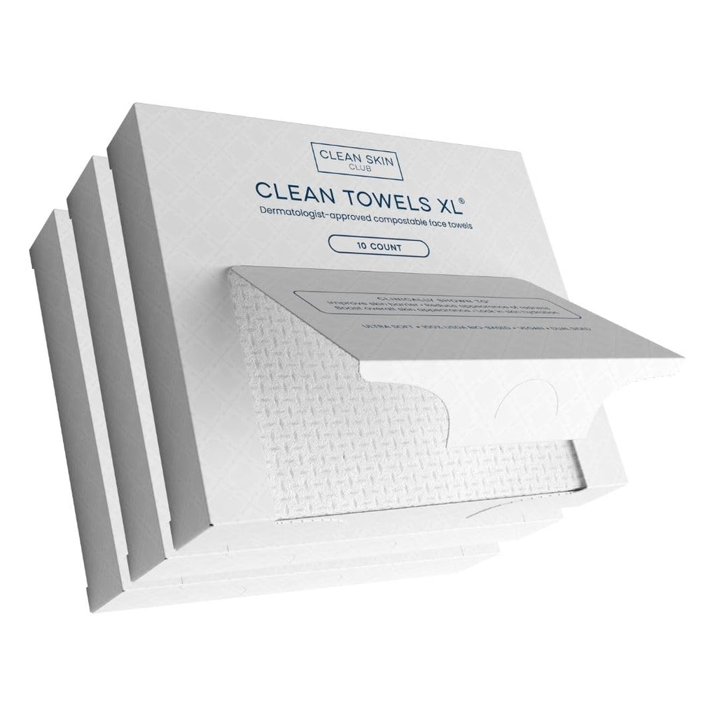 Clean Skin Club Clean Towels XL™, 100% USDA Biobased Face Towel, Disposable Face Towelette, Eczema Association Accepted, Makeup Remover Dry Wipes, Ultra Soft (30 Count (Pack of 3))