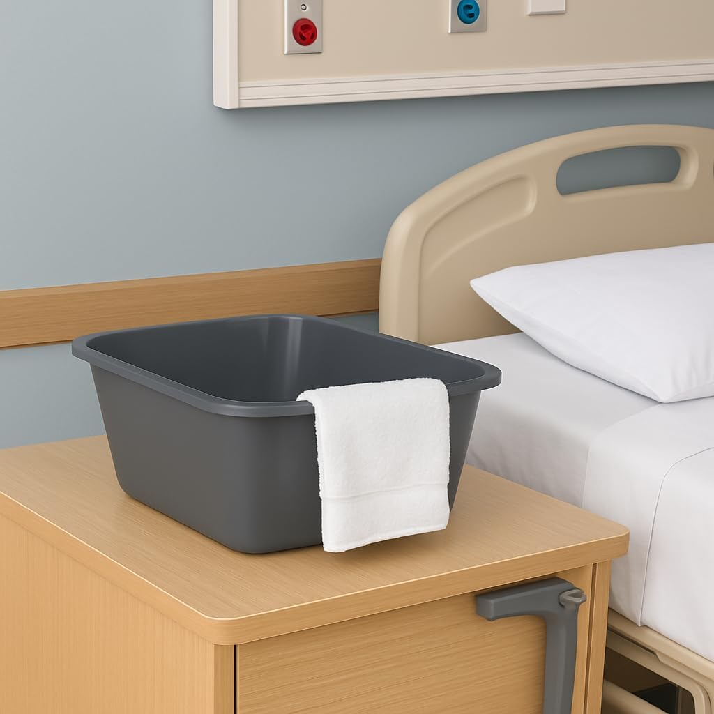 Vakly Wash Basins [5 Pack] – Rectangular Plastic 7-Quart Graduated Hospital Soaking Tub with Markings – Small Portable Washbasin for Face Washing, Cleaning, Foot Bath, Dishes, Laundry & Bedside Care