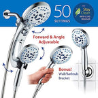 Hotel Spa AquaCare As-Seen-On-TV High Pressure Handheld/Rain 50-mode 3-way Shower Head Combo with Adjustable Arm - Anti-clog Nozzles, Tub & Pet Power Wash, 6 ft. Hose, All Chrome Finish