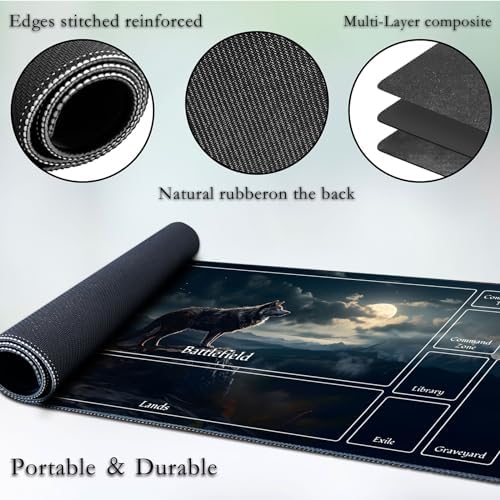 for MTG Game Playmat, for Magic TCG Rubber Play mat,Tabletop Card Playmats with Smooth Surface,Trading Card Inked Game Mat with New Zones,Battle Game,Sky Wolf