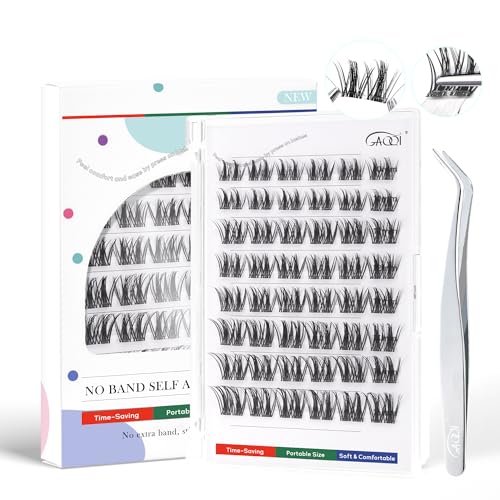 GAQQI Self Adhesive Eyelashes Clusters, No Glue Lash Clusters 10-16mm Dense & Volume Spiky Cluster Lashes, No Band Press On Lashes, More Comfortable & Stronger Hold (Twin）