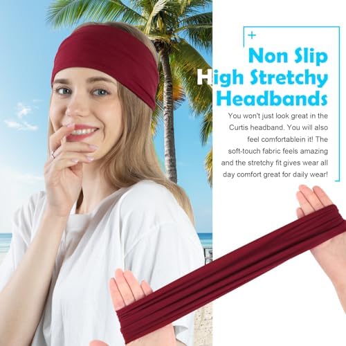 RITOPER Wide Headbands for Women Non Slip, Workout Yoga Running Womens Headband Boho Hair Bands for Women's Hair, Thick Sweat Head Bands Solid Head Wraps Bandana
