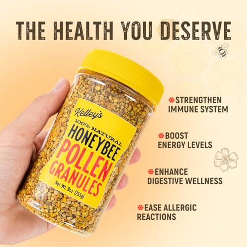 Kelley's Bee Pollen, 9 oz – 100% Raw Bee Pollen Granules, GO Texan Certified – Naturally Preserved Vitamins, Enzymes, Amino Acids & Protein – Gluten Free, Non-GMO, Paleo & Keto Friendly