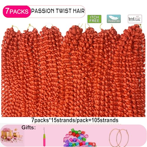 Red Passion Twist Hair, 30 Inch 7 Packs Water Wave Crochet Hair,Wrap Braiding Hair For Passion Twist Crochet Hair/Butterfly Locs/Spring Twist Crochet Braids Boho Hair Extension (30in,Red#)