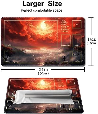 MTG Playmat Size 24x14in Free Storage Bags Non-Slip Backing Printing, Ideal for Card Game Enthusiasts TCG Playmat (with Zone,Bloody Night)