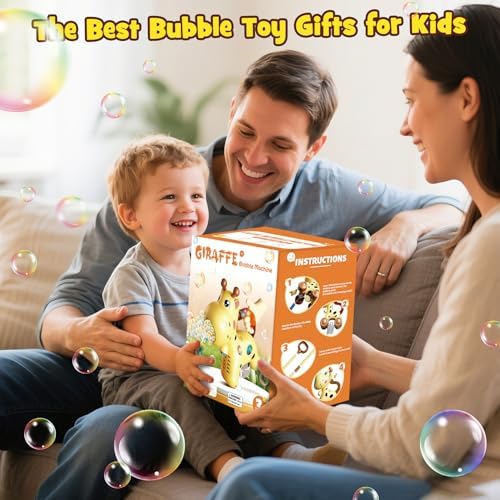 Automatic Bubble Machine Toddler Toys: Giraffe Bubble Lawn Mover Outdoor Toy for 1 2 3 4 5 Year Old Boy Girl - Push or Handheld Bubble Maker Blower for Age 1-3 Kids Birthday Gifts